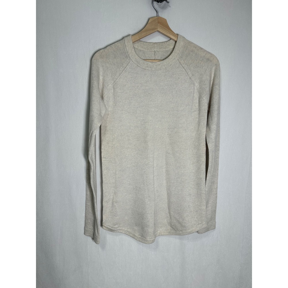 Lululemon Sit in Lotus Sweater Cashmere Blend‎ Beige Heathered Tan Crewneck - Picture 3 of 6